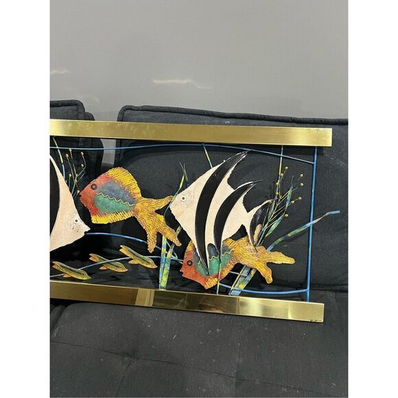 Tropical Fish in Aquarium, Metal Wall Sculpture, Signed C. Jere - Picture 3 of 5